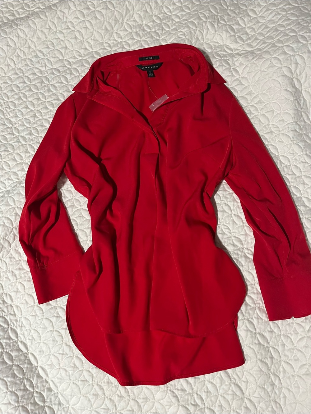 PAIGE Red Button-Down Silk Blouse